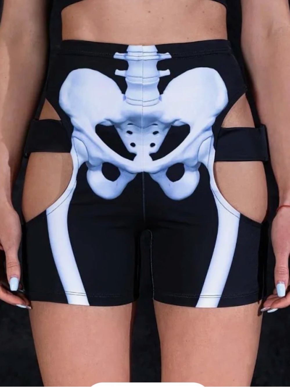 Devil Walking Black and White Skeleton Biker Festival Body Shorts Clips Small